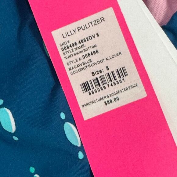 Lilly Pulitzer Rumy High Waisted Bikini Bottom Macaw Blue Coconut Row Size 8 NWT - Picture 11 of 11